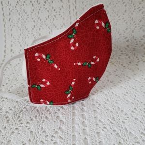 Face Mask Candy Canes Christmas Red Handmade USA